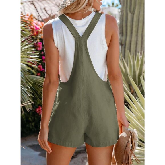 Aoudery Women' Green Summer Casual Sleeveless Rompers Loose Jumpsuit with Pocket - Picture 2 of 6